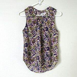 Veronica Beard Blouse Size 2 Blue Green Floral 100% Silk Sleeveless Top